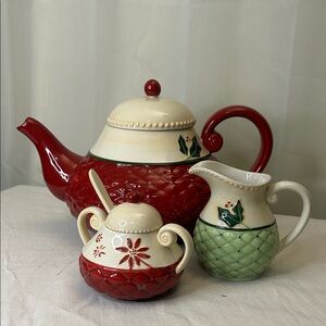 Russ Berrie Holiday‎ Pinecone Tea Set – Teapot, Sugar & Creamer (3 Pc)